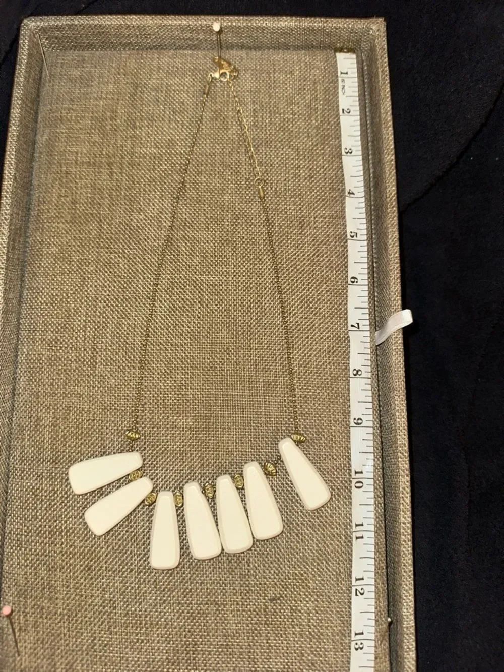 Gold Chain Necklace with White Geometric Drop Pendants